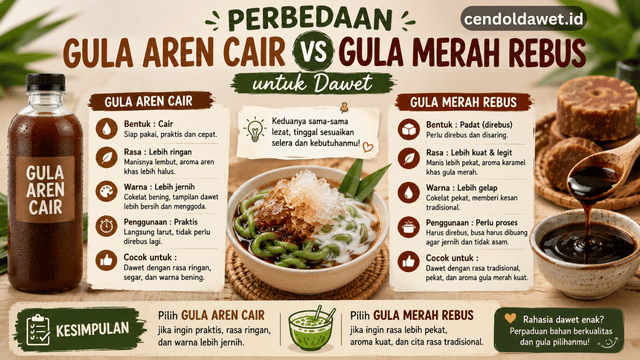 Perbedaan Gula Aren Cair dan Gula Merah Rebus untuk Dawet